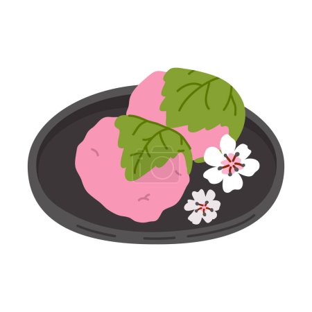 Photo for Vector illustration of cute  doodle asian food sakura mochi for print ,design, greeting card,sticker,icon - Royalty Free Image