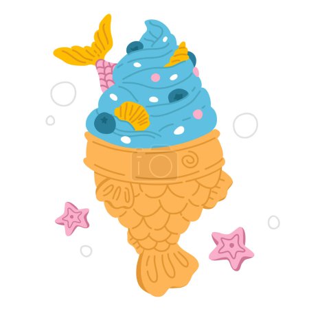 Photo for Vector illustration of cute  doodle asian food taiyaki mermaid for print ,design, greeting card,sticker,icon - Royalty Free Image