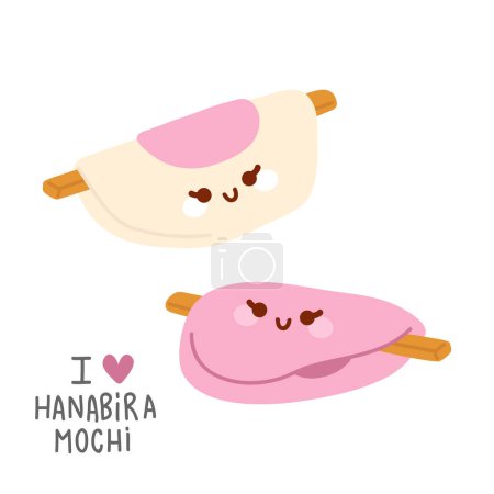 Photo for Vector illustration of cute  doodle asian food hanabira mochi for print ,design, greeting card,sticker,icon - Royalty Free Image