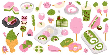 Photo for Vector illustration set of colored in one style cute doodle asian food for print ,design, greeting card,sticker,icon - Royalty Free Image
