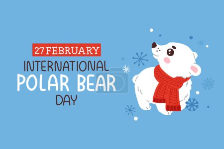 Photo for Vector poster, banner, print design or greeting card for International Polar bear Day with cute cartoon baby polar bear character in scarf and snowflakes on background - Royalty Free Image
