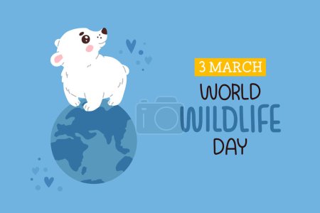 Photo for Vector poster, banner, print design or greeting card for World Wildlife Day with cute cartoon polar bear baby with hand drawn lettering - Royalty Free Image