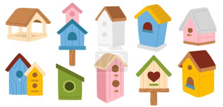 Photo for Vector illustration set of cute doodle birdhouses for digital stamp,greeting card,sticker,icon,design - Royalty Free Image