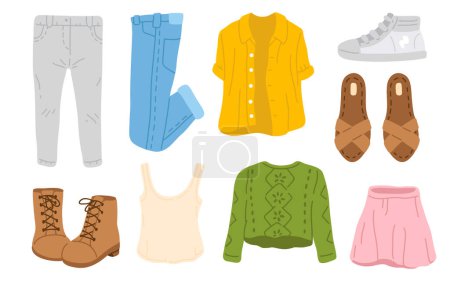 Photo for Vector illustration set of cute doodle spring clothes for digital stamp,greeting card,sticker,icon,design - Royalty Free Image
