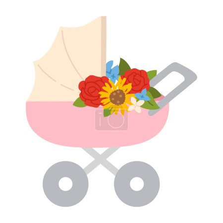 Photo for Vector illustration of spring flowers and cute doodle baby pram - Royalty Free Image