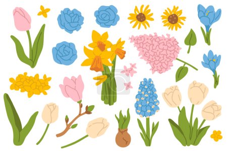 Photo for Vector illustration set of cute doodle flowers for digital stamp,greeting card,sticker,icon,design - Royalty Free Image