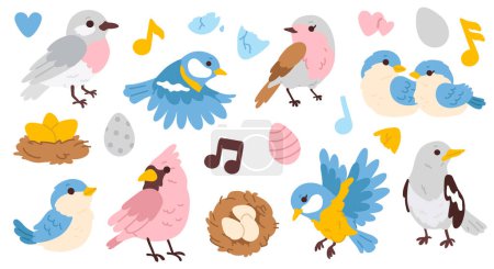 Photo for Vector illustration set of cute doodle birds for digital stamp,greeting card,sticker,icon,design - Royalty Free Image