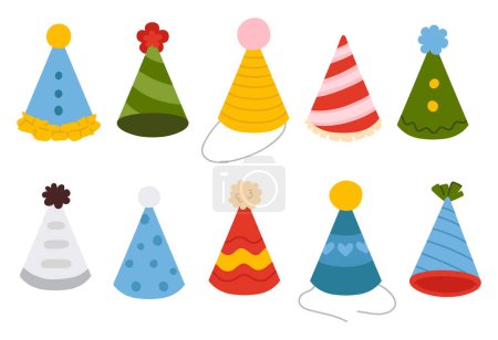 Photo for Vector illustration set of cute doodle colored party hats for digital stamp,greeting card,sticker,icon,design - Royalty Free Image