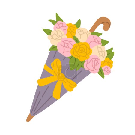 Photo for Vector illustration of roses bouquet in umbrella  for digital stamp,greeting card,sticker,icon,design - Royalty Free Image