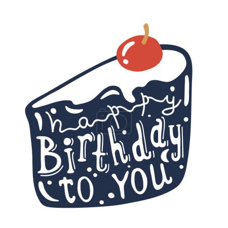 Photo for Vector greeting birthday card with cake and lettering happy birthday to you - Royalty Free Image