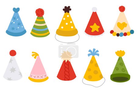 Photo for Vector illustration set of cute doodle colored party hats for digital stamp,greeting card,sticker,icon,design - Royalty Free Image