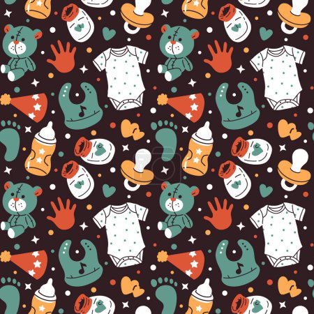 Photo for Vector seamless background pattern with cartoon baby goods for surface pattern design - Royalty Free Image