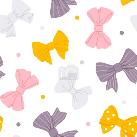 Illustration for Vector seamless background pattern with bows and dots for surface pattern design - Royalty Free Image