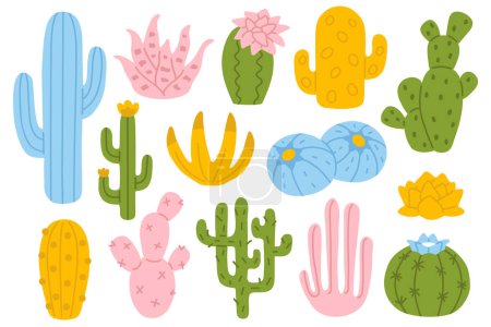 Photo for Vector illustration set of cute cactus for digital stamp,greeting card,sticker,icon,design - Royalty Free Image