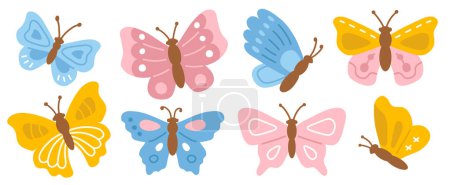 Photo for Vector illustration set of cute butterflies for digital stamp,greeting card,sticker,icon,design - Royalty Free Image