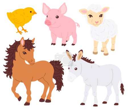 Photo for Vector illustration set of cute farm animals for digital stamp,greeting card,sticker,icon,design - Royalty Free Image