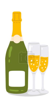 Photo for Vector illustration cute doodle champagne bottle and glasses for digital stamp,greeting card,sticker,icon, design - Royalty Free Image