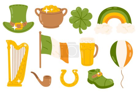 Photo for Vector illustration set of cute Saint Patrick objects for digital stamp,greeting card,sticker,icon,design - Royalty Free Image
