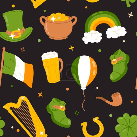 Photo for Vector seamless background pattern with Saint Patrick icon objects for surface pattern design - Royalty Free Image