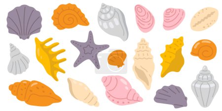 Photo for Vector illustration set of cute doodle seashell for digital stamp,greeting card,sticker,icon,summer design - Royalty Free Image