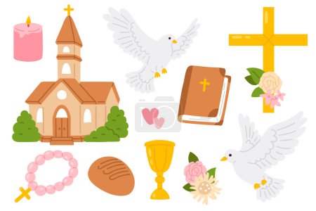 Foto de Conjunto de ilustración vectorial de iconos cristianos para sello digital, tarjeta de felicitación, pegatina, icono, diseño - Imagen libre de derechos
