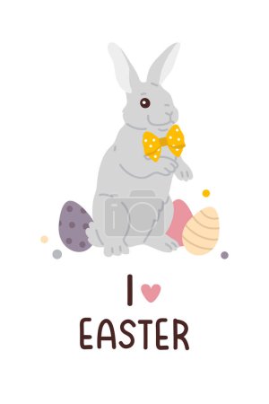 Photo for Composition of vector cartoon Easter bunny with eggs - Royalty Free Image
