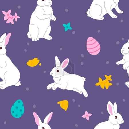 Foto de Patrón de fondo sin costura vectorial con conejos de Pascua y huevos para el diseño del patrón de superficie - Imagen libre de derechos