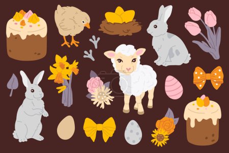 Foto de Conjunto de ilustración vectorial de iconos de Pascua para sello digital, tarjeta de felicitación, pegatina, icono, diseño - Imagen libre de derechos