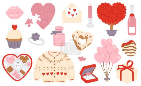 Photo for Vector illustration set romantic love icons for digital stamp,greeting card,sticker,icon,design - Royalty Free Image