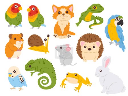 Foto de Conjunto de ilustración vectorial de animales domésticos lindos para sello digital, tarjeta de felicitación, pegatina, icono, diseño - Imagen libre de derechos
