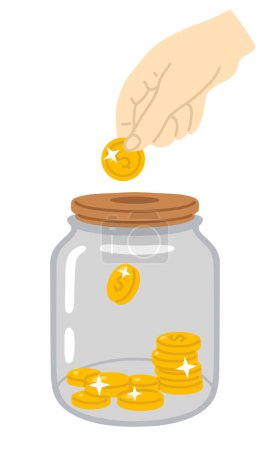 Photo for Vector illustration jar with coins for digital stamp,greeting card,sticker,icon, design - Royalty Free Image