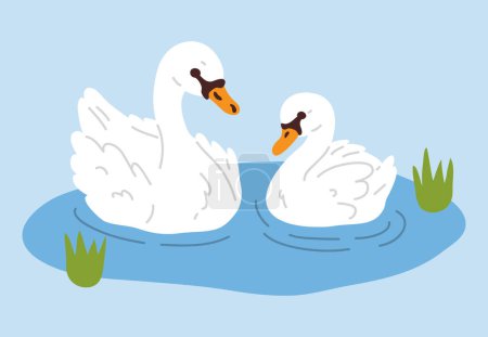 Foto de Ilustración vectorial de la linda familia de cisnes de dibujos animados para sello digital, tarjeta de felicitación, pegatina, icono, diseño - Imagen libre de derechos