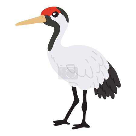 Vector illustration cute doodle red-crowned crane for digital stamp,greeting card,sticker,icon,design