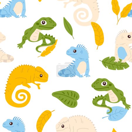 Photo for Vector seamless background pattern with lizards and leaves for surface pattern design - Royalty Free Image