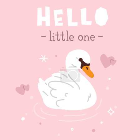Photo for A pink vector background with the word hello little one on it and cartoon baby swan - Royalty Free Image