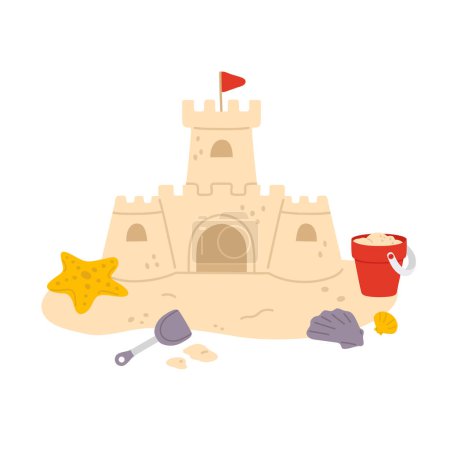 Photo for Vector illustration of cute sand castle for digital stamp,greeting card,sticker,icon,design - Royalty Free Image