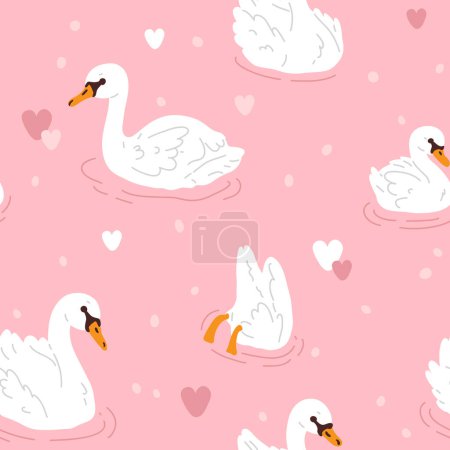 Photo for Vector seamless background pattern with white swans and hearts for surface pattern design - Royalty Free Image