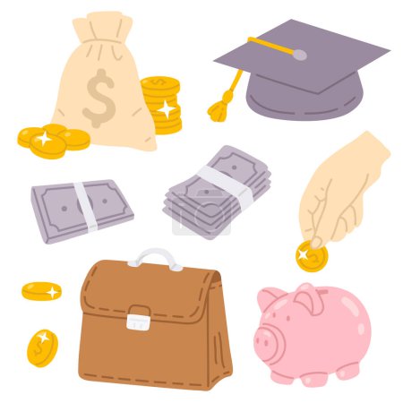 Photo for Vector illustration money education set for digital stamp,greeting card,sticker,icon, design - Royalty Free Image