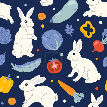 Photo for Vector seamless background pattern with  bunnies and vegetables for surface pattern design - Royalty Free Image