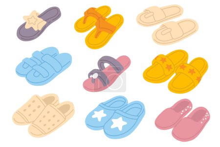 Photo for Vector illustration set of cute summer slippers for digital stamp,greeting card,sticker,icon,design - Royalty Free Image