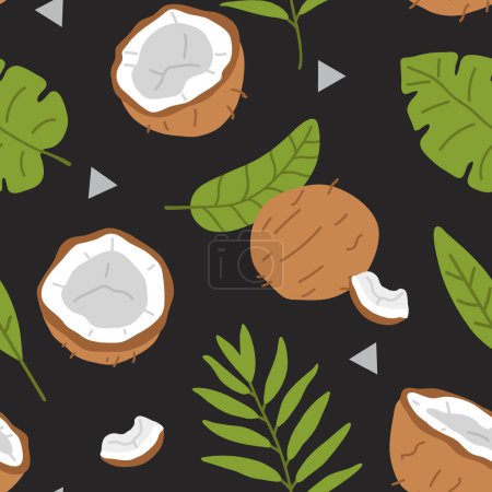 Ilustración de Patrón de fondo sin costura vectorial con cocos y hojas para el diseño del patrón de superficie - Imagen libre de derechos