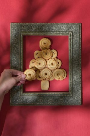 Photo for Abstract Christmas Tree Cookies Inside of Classic Frame - Royalty Free Image