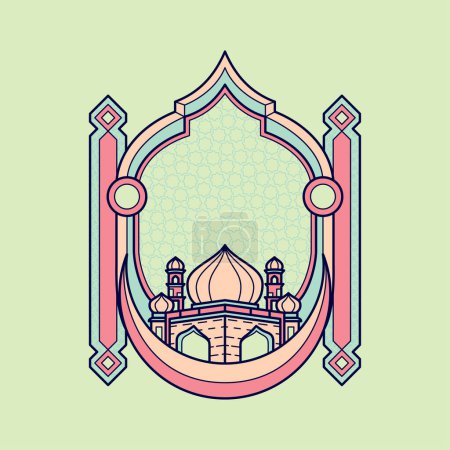 Foto de Mezquita en la media luna con adornos minimalistas de marco amarillo verde - Imagen libre de derechos