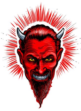 Foto de La cara del diablo. Tinta dibujada a mano en papel y coloreada a mano en tableta - Imagen libre de derechos