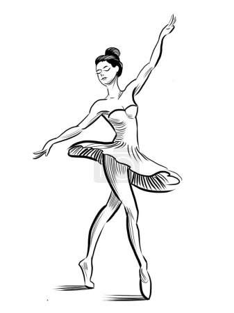 Téléchargez les photos : Ballerine dansante. Illustration noir et blanc dessinée à la main - en image libre de droit