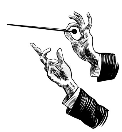 Photo for Musical conductors hands. Hand-drawn retro styled black and white illustration - Royalty Free Image