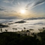 Beautiful morning Sunrise and sea of fog flow over  Khao Jang Lone mountain, Nakhon si Thammarat,  Thailand