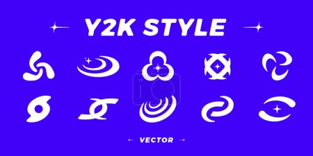 Y2K style set. High quality 2000s vector shapes. Y2K elements for posters, flyers, banners, social media. 00s aesthetics. Y2K graphic design. Trendy retro futuristic geometric forms.