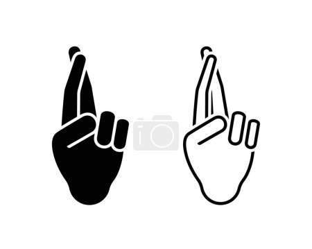 Illustration for Human hand fingers crossed gesture icon vector illustration. Promise lies line art cut out sign symbol silhouette pictogram - Royalty Free Image