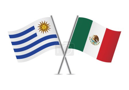 Ilustración de Uruguay and Mexico crossed flags. Uruguayan and Mexican flags on white background. Vector icon set. Vector illustration. - Imagen libre de derechos
